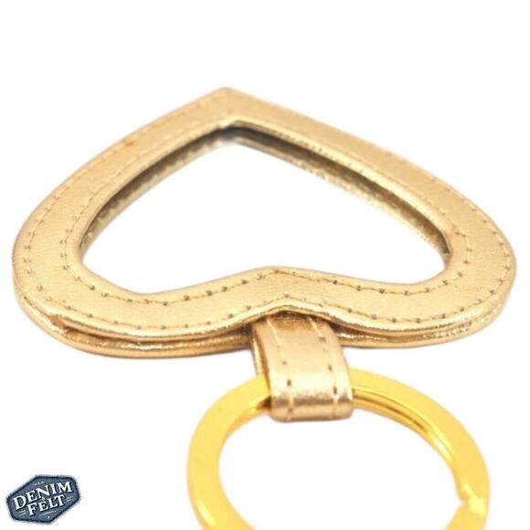 Yves Saint Laurent YSL Gold Tone Leather Heart Shaped Mirror Keychain/Bag Charm - Picture 7 of 9